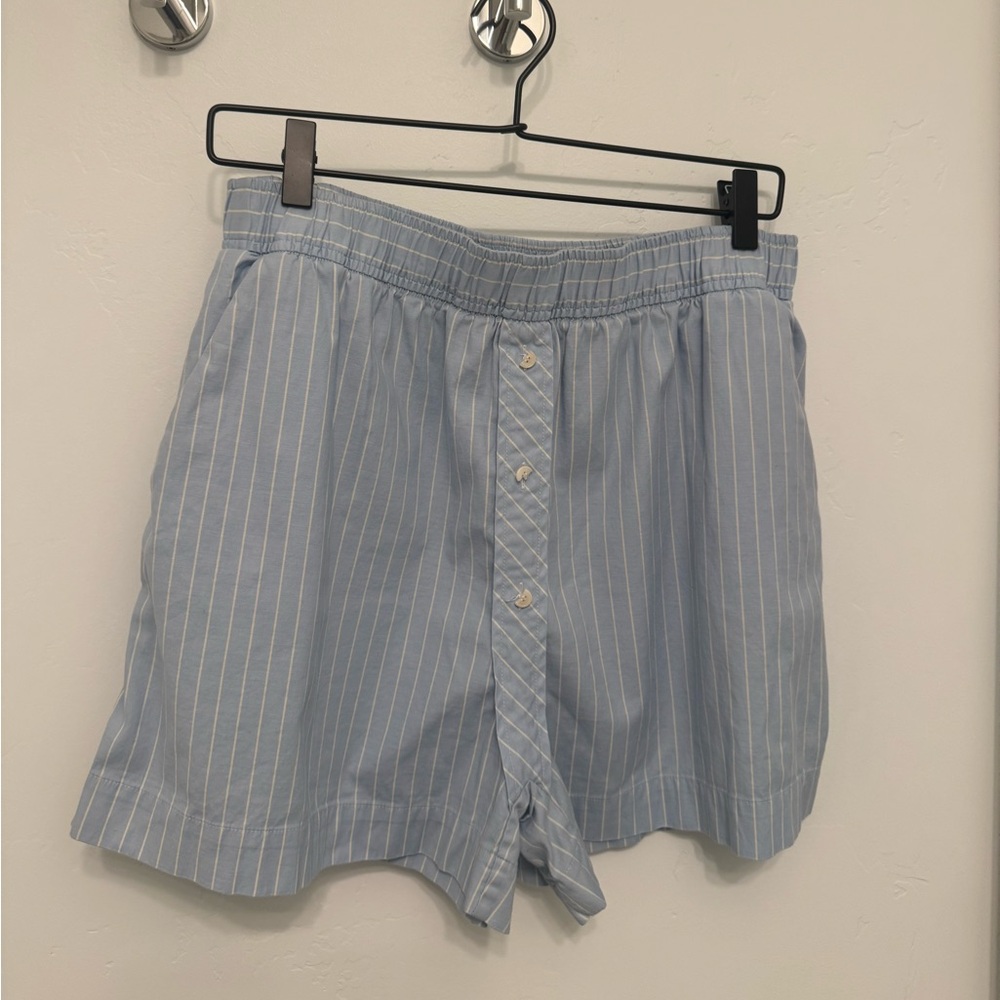 Reformation Light Blue Striped Shorts